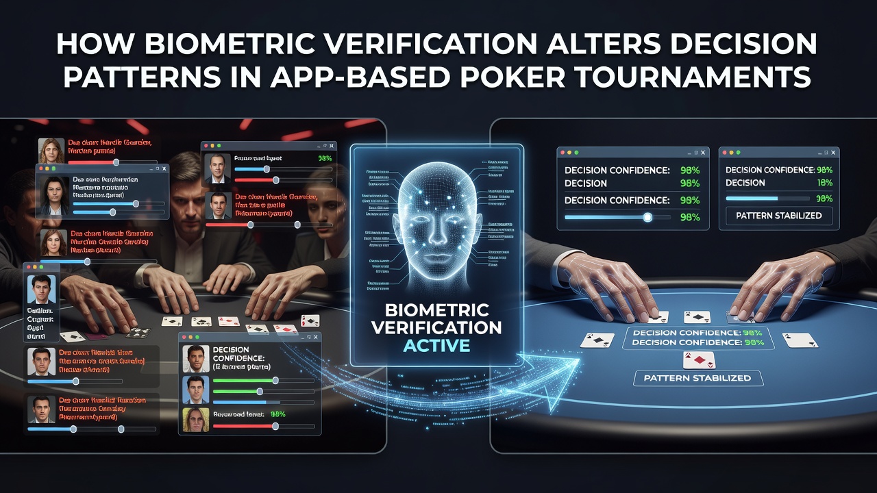 Biometric verification interface on a mobile poker app during tournament play