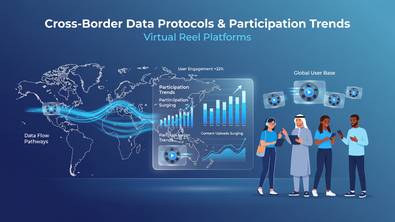 Cross-border data flow diagram illustrating virtual reel platform connections across regions