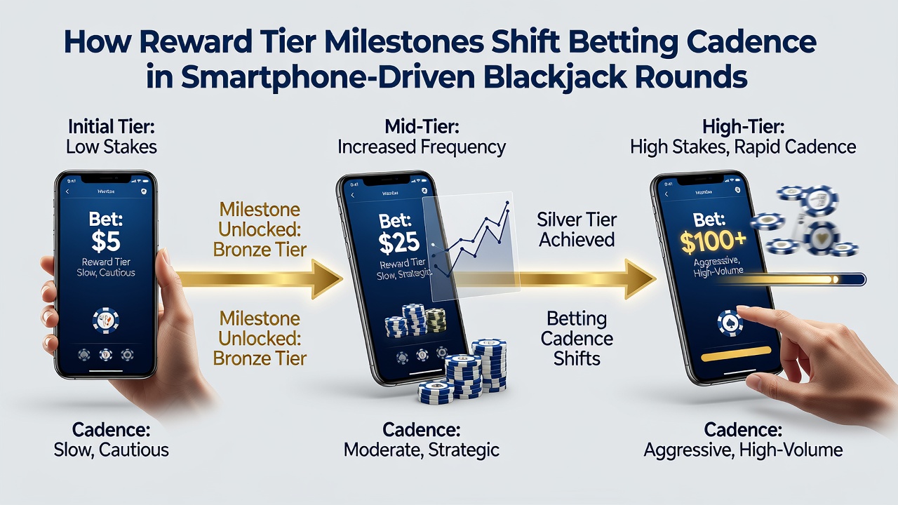 Close-up of mobile blackjack table with tier milestone notification overlay and bet adjustment buttons