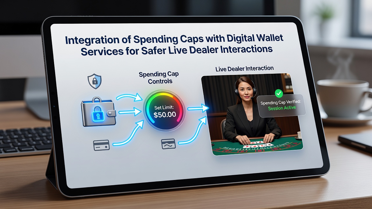 Live dealer table view with digital wallet overlay displaying active spending cap status