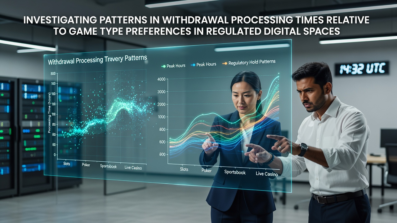 Regulatory analysts reviewing withdrawal data dashboards across multiple game categories in licensed digital platforms