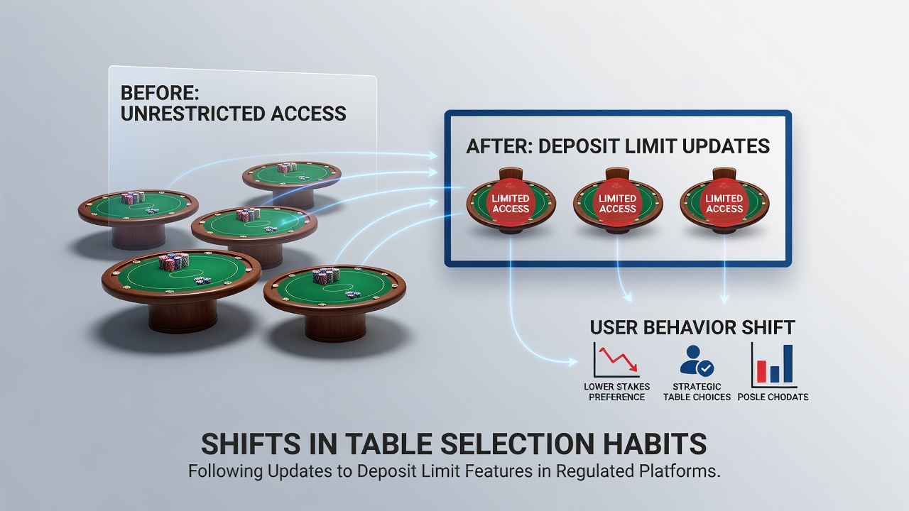 Overview of regulated online gaming interfaces showing updated deposit limit settings and table options